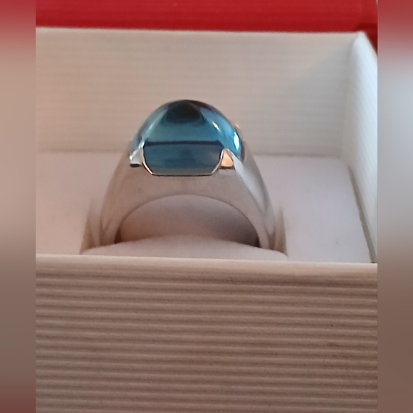 NIB Baccarat Medicis Ring, Sterling Silver & Crystal, Riviera Blue, Size 7 - Picture 4 of 7